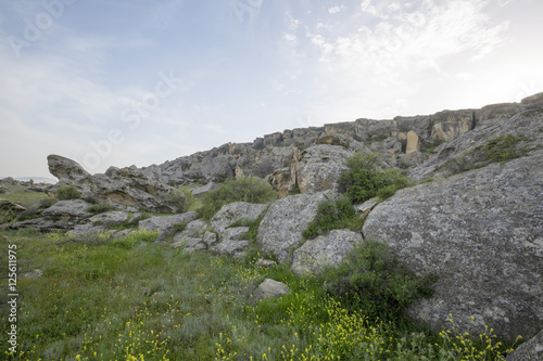 Mountain rocks grass and trees © idmaksim