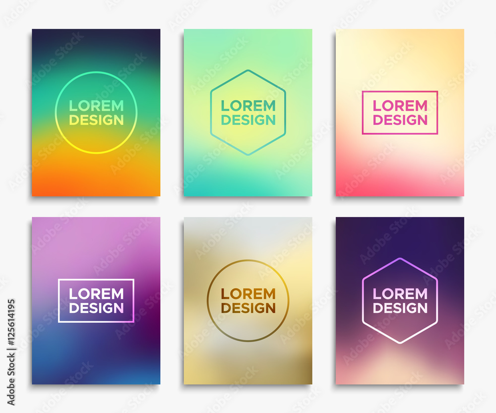 Brochure or flyer layout in A4 size. Abstract geometric shapes on blurred backgrounds set. Vector illustrations for magazine cover or website promotional banner design. Brochure or flyer layout in A4 size. Abstract geometric shapes on blurred backgrounds set. Vector illustrations for magazine cover or website promotional banner design.