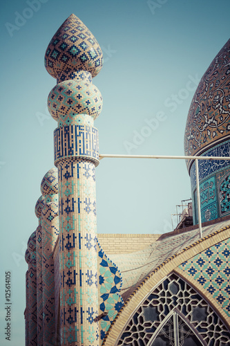 Mosque of Yazd in Iran. The mosque is crowned by a pair of minarets. photo