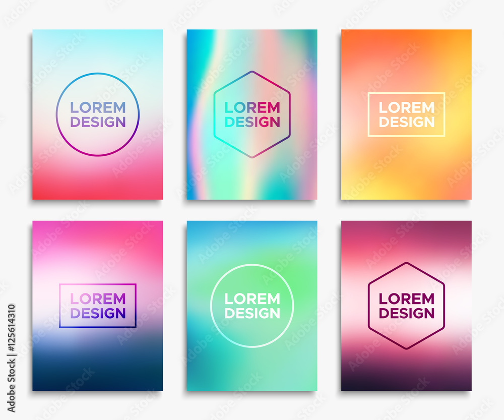 Brochure or flyer layout in A4 size. Abstract geometric shapes on blurred backgrounds set. Vector illustrations for magazine cover or website promotional banner design.