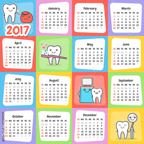 Fototapeta Naklejka Na Ścianę i Meble -  Wall dental calendar 2017.
