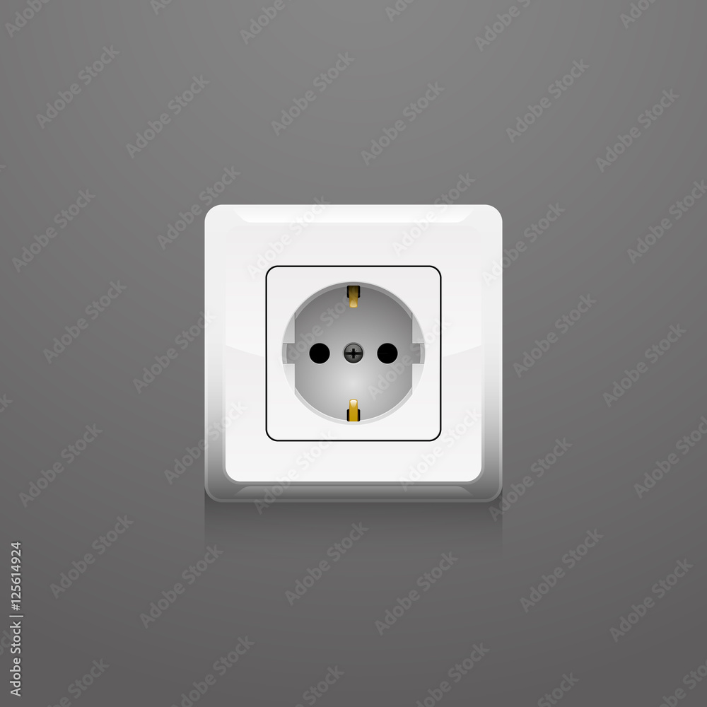 Power socket on gray background, realistic vector