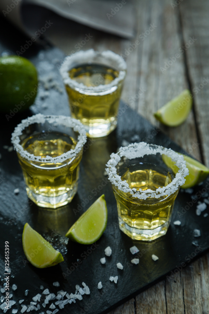 Gold tequila with lime and salt