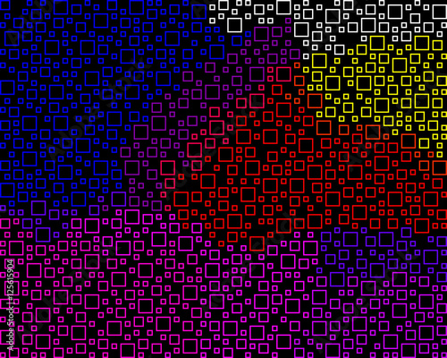 Colourful squares. Geometric pattern of colourful squares against a black background