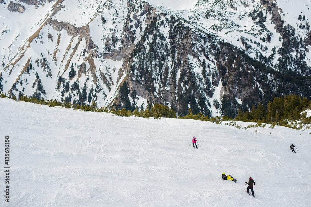 Group of skiers on a ski slope.