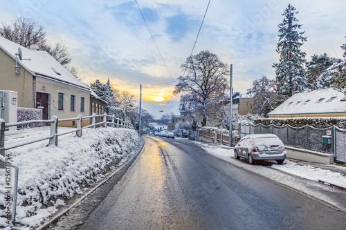 village of Grinzing in early morning light in Wintertime © travelview