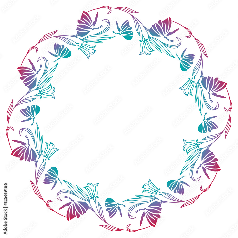 Floral silhouette round frame with gradient fill. 