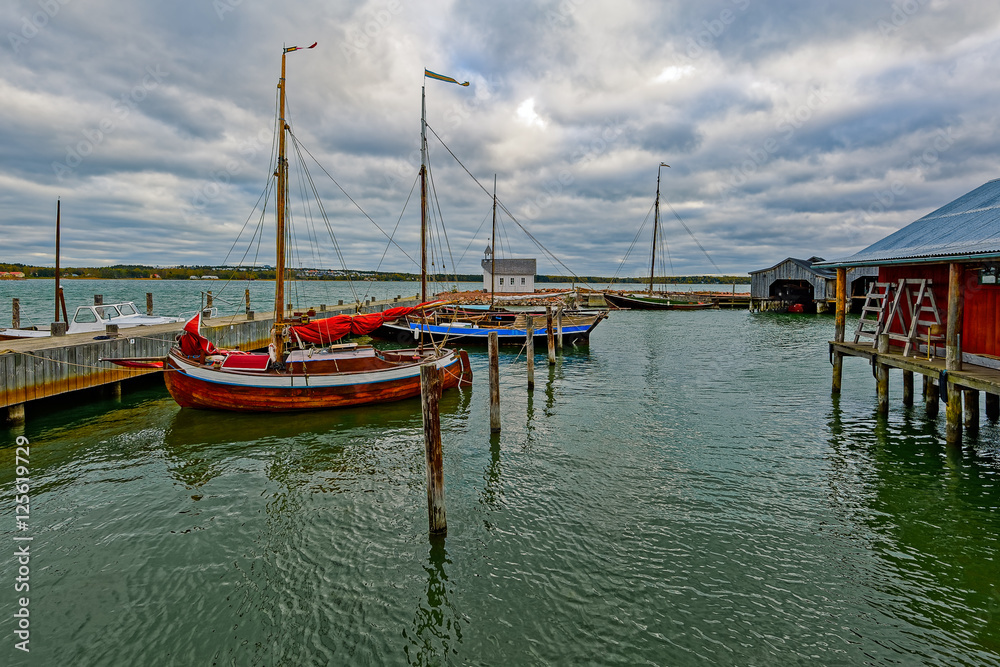 Boats in Maritime Quarter in Mariehamn, Aland islands Boats in Maritime Quarter in Mariehamn, Aland islands