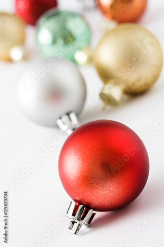 Colorful christmas balls isolated on white background