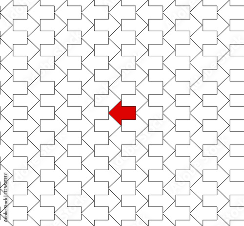 White arrows outlined with black going opposite directions, with a red one in the center, a seamless pattern