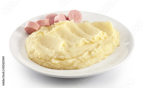 Mashed potatoes with boiled small sausage
