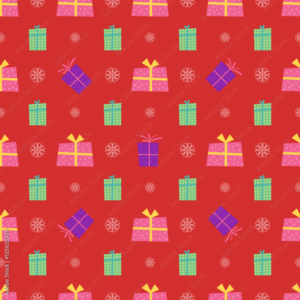Seamless merry christmas and new year pattern with gift box and snowflakes. Vector background. Holiday decorations. Seamless merry christmas and new year pattern with gift box and snowflakes. Vector background. Holiday decorations.