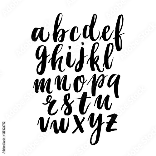 Modern hand written calligraphy alphabet. Educational poster. .