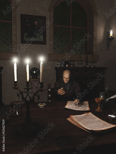 Alchemist at Work in his Study - fantasy illustration