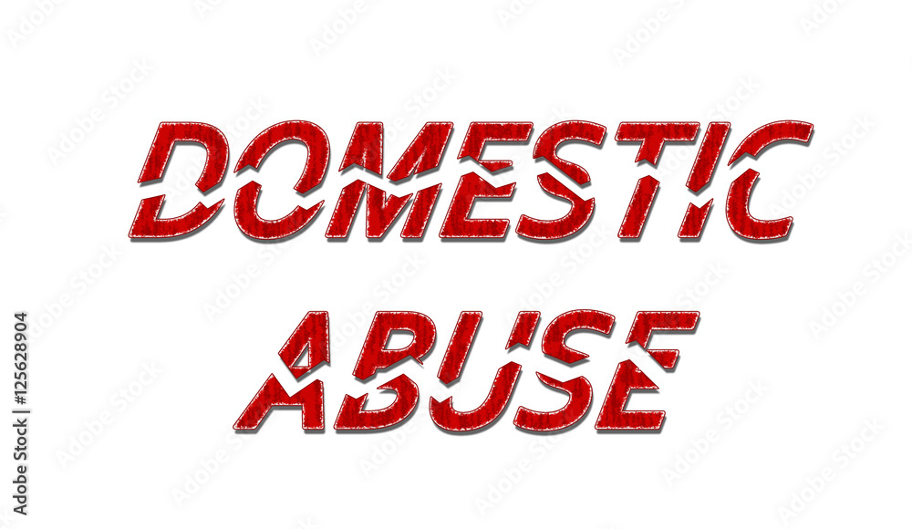 Domestic abuse - blood red words shattered on white background - a conceptual image for stopping abuse Domestic abuse - blood red words shattered on white background - a conceptual image for stopping abuse