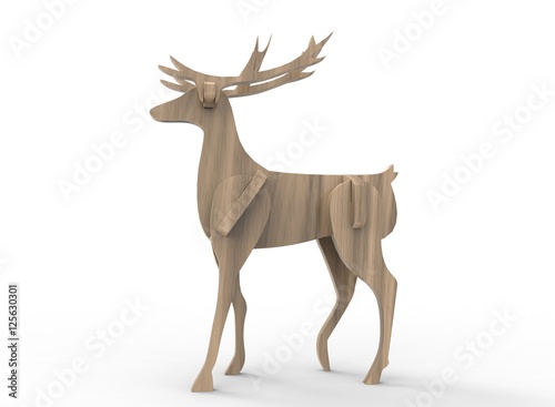 3d illustration of  wooden deer toy. isolated on white background