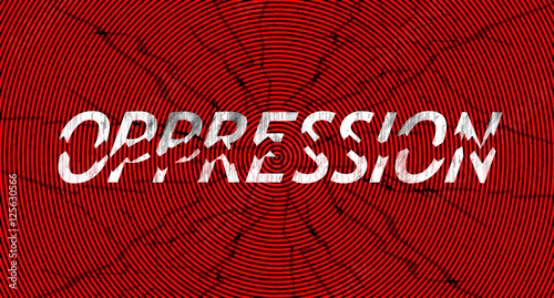 Word oppression broken in pieces, in grungy style - a concept of breaking down oppression photo