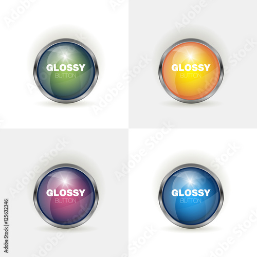 Set of colorful web buttons on white background, vector illustration. Silver shiny modern element. Vector design elements sticker. Set glossy download button, speech with shadow.
