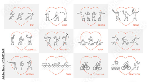 Vector line set of sports figures athletes.