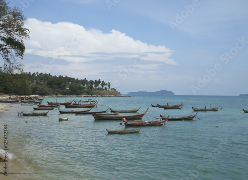 Tropical bay view with monken's boats. Phuket, Thailand. The Moken or 
