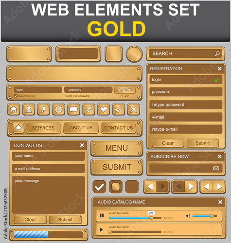 Web design elements set. Gold