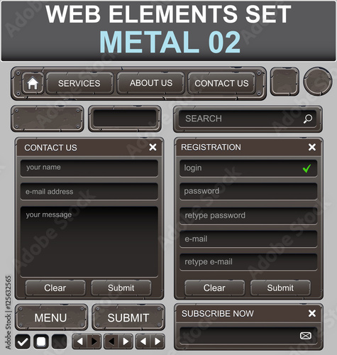 Web design elements set. Metal 2