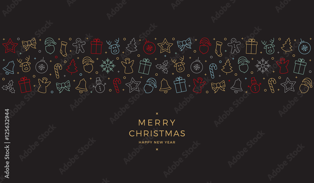 merry christmas colorful icon elements banner black background