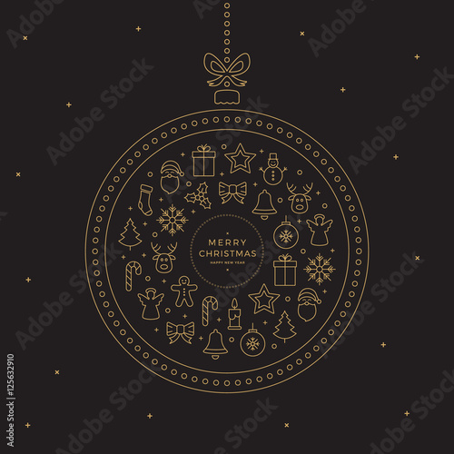 bauble line icons elements gold black