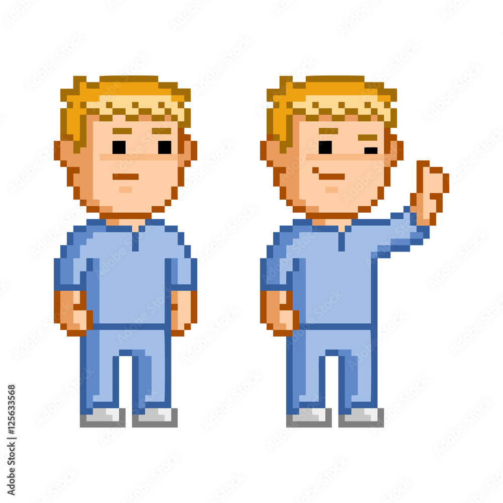 Vector 8 bit pixel set of doctors