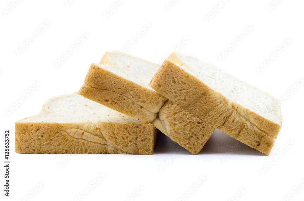 sliced whole wheat bread on white background.