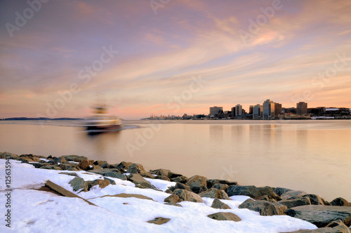 Halifax ferry in winter with motion blur