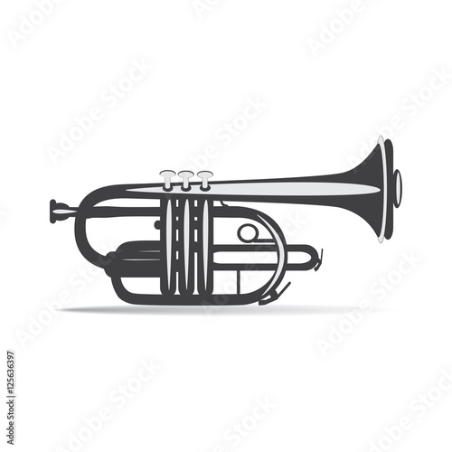 Black and white trumpet isolated, vector illustration