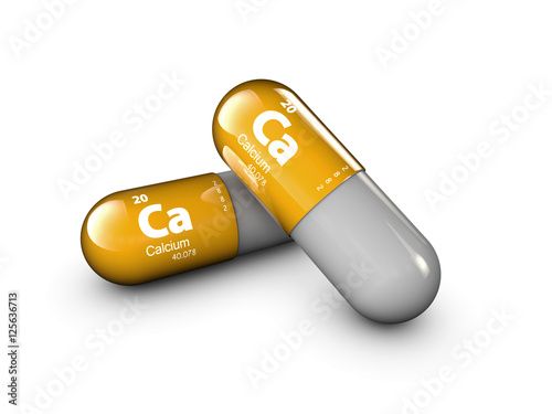 illustration of Calcium mineral. Glossy drop pill capsule  and vitamin complex. Healthy life medical  dietary supplement. photo