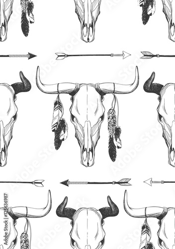 Bull skull seamless vector pattern