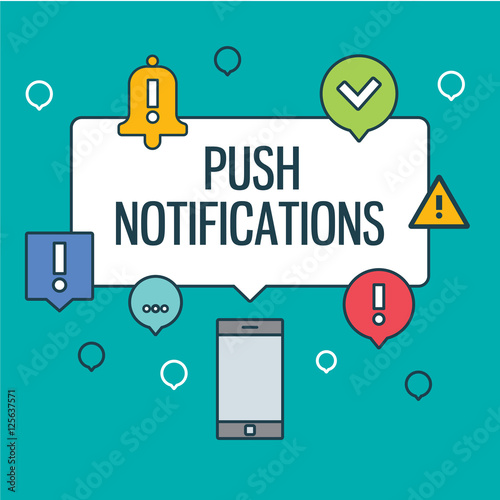 Web push notifications for your website with elements linear icons smartphone. Banners. Modern vector design element on white background, flat outline design.