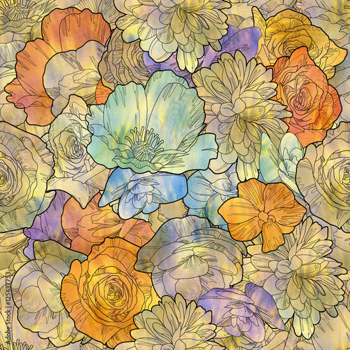 seamless pattern with colorful flowers floral illustration painting