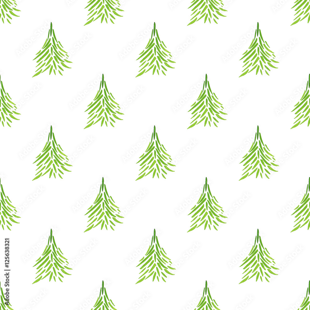 Watercolor illustration of Christmas trees. Merry Christmas and Happy New Year seamless pattern.