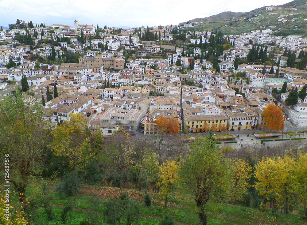 Beautiful landscape of Granada in the warm colors of autumn, Spain