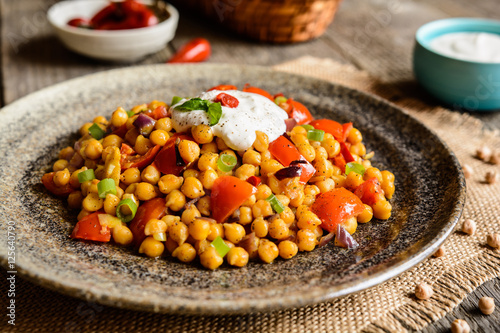 Traditional Indian Channa Masala – spicy chick peas with tomato, pepper and curry
