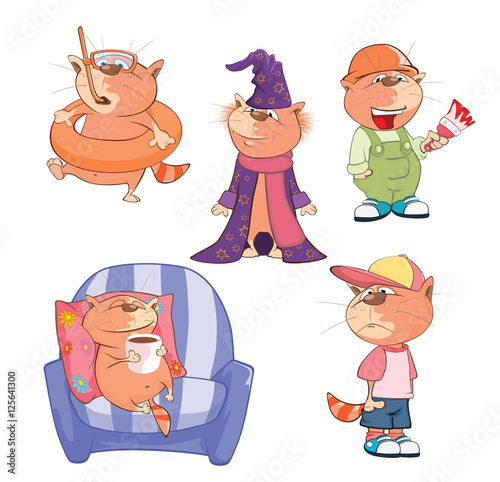 Set of Cartoon Illustration. A Cute Cats for you Design