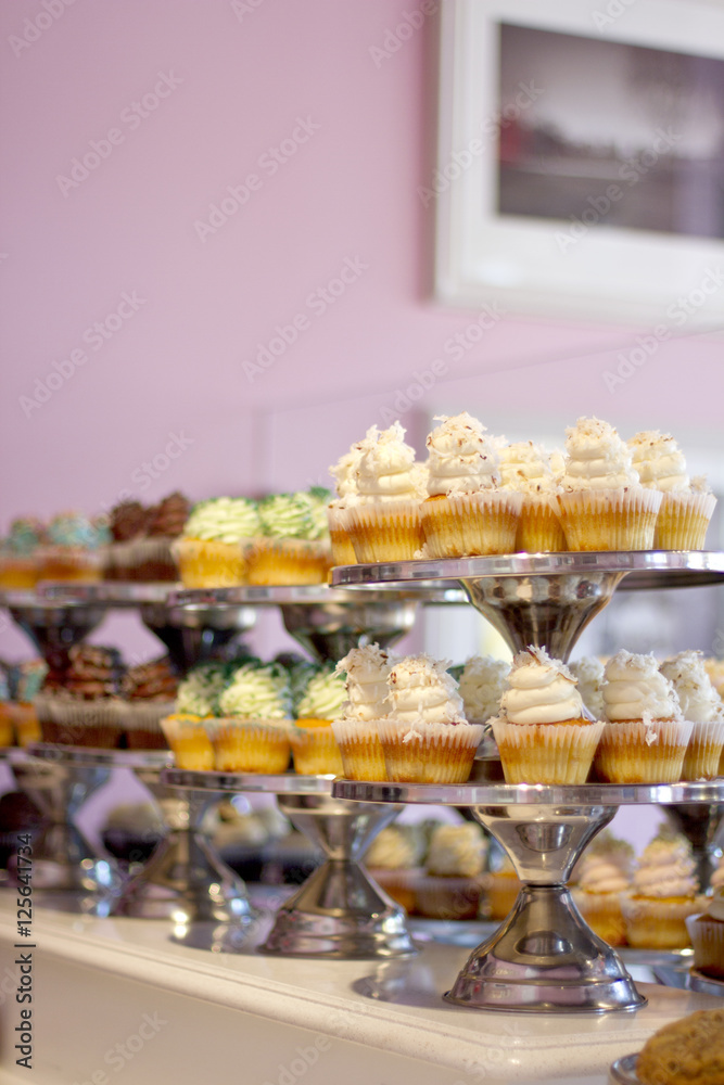 Cupcakes on Display in a Bakery