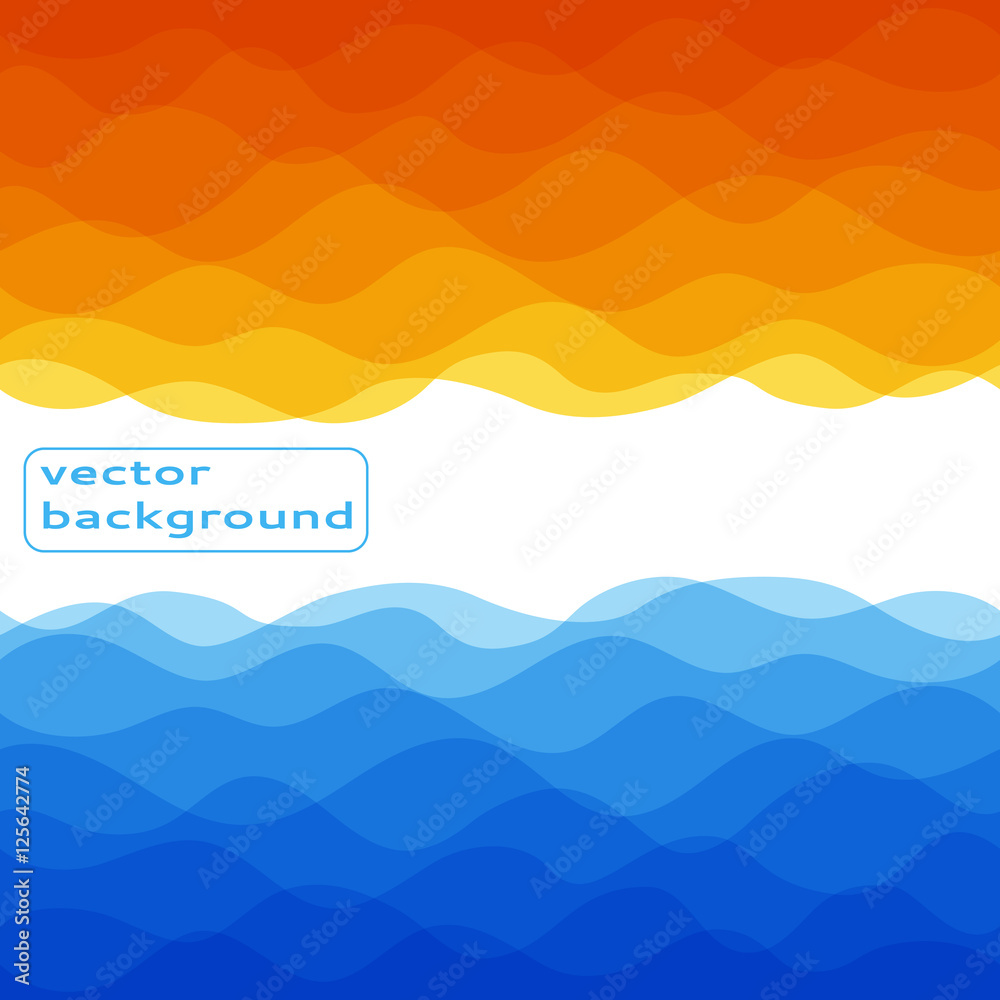 Vector abstract background of wavy blue and yellow lines and shadows. The pattern can be seamless horizontally. For flyer, brochure, booklet and websites design.