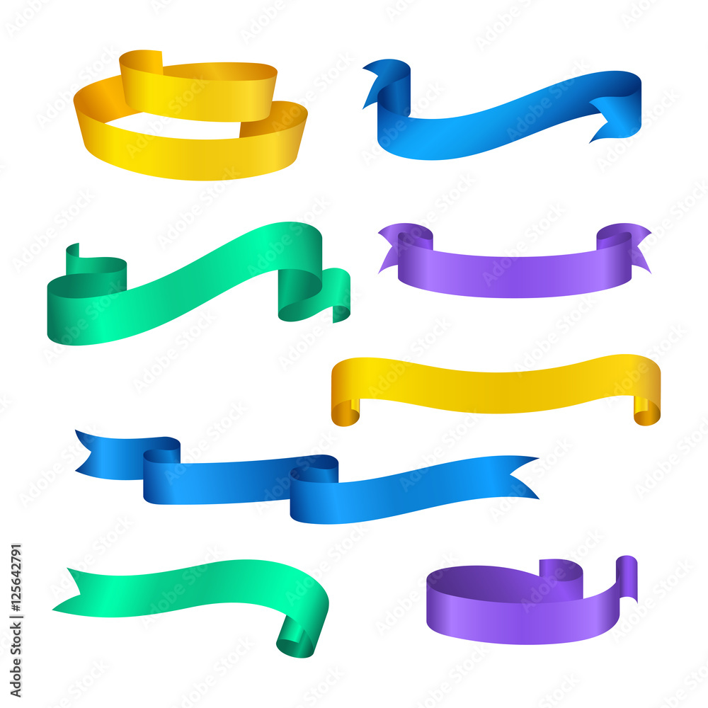 Set of colored ribbons. Vector banners for decoration on isolated white background.