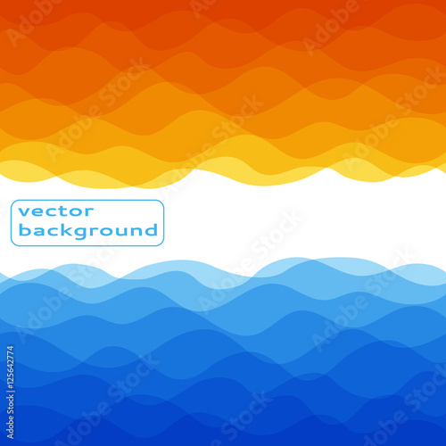 Vector abstract background of wavy blue and yellow lines and shadows. The pattern can be seamless horizontally. For flyer, brochure, booklet and websites design.