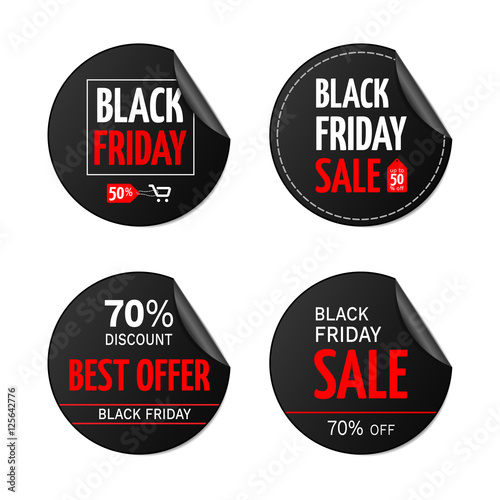Set of stickers for black friday sale banners. Vector label for promotion. Isolated from a background.