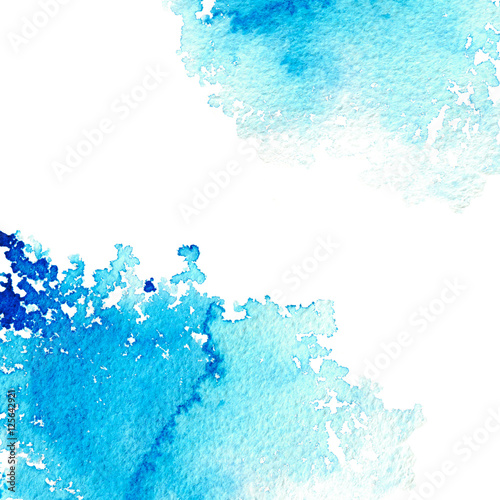 Abstract blue watery frame.Aquatic backdrop.Ink drawing.Watercolor hand drawn image.Wet splash.White background.