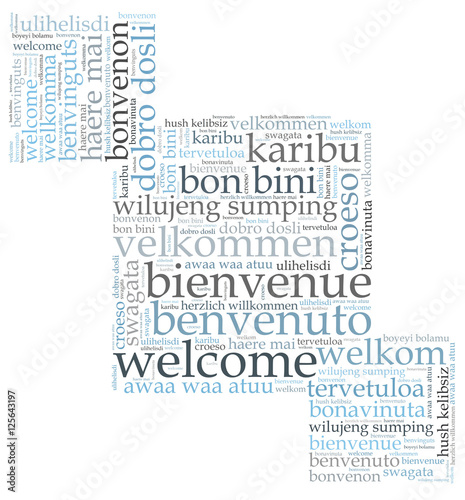 Welcome in different languages word cloud