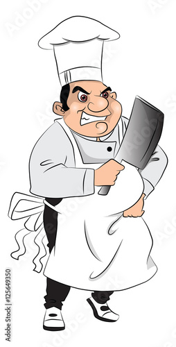 Vector of aggressive butcher with meat cleaver.