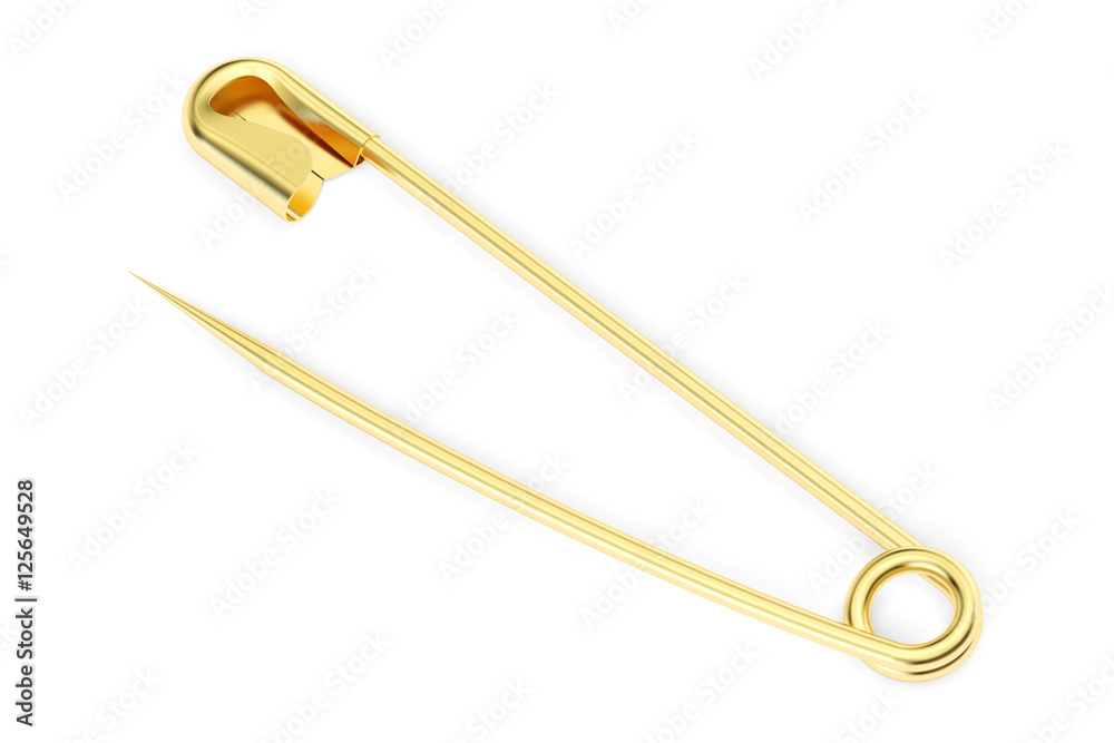 golden safety pin, 3D rendering golden safety pin, 3D rendering