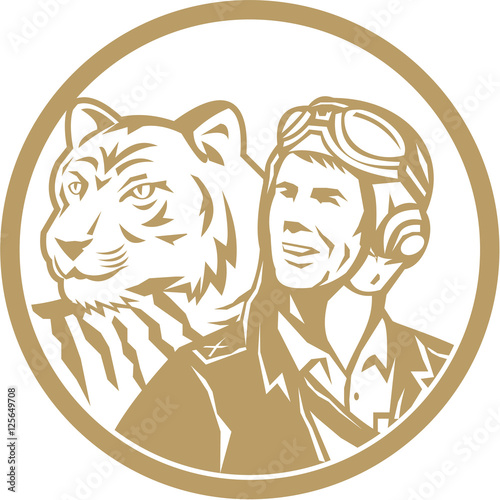 World War 2 Pilot Airman Tiger Gold Circle Retro